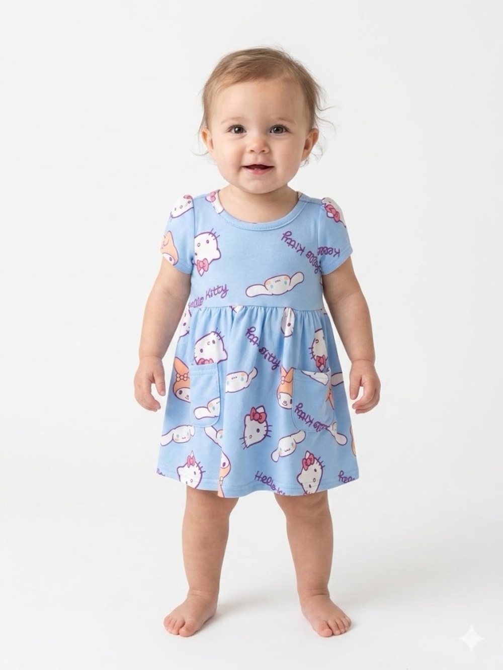 Hello Kitty Baby Girl Viscose Bamboo French Terry Pastel Blue Dress And Panty